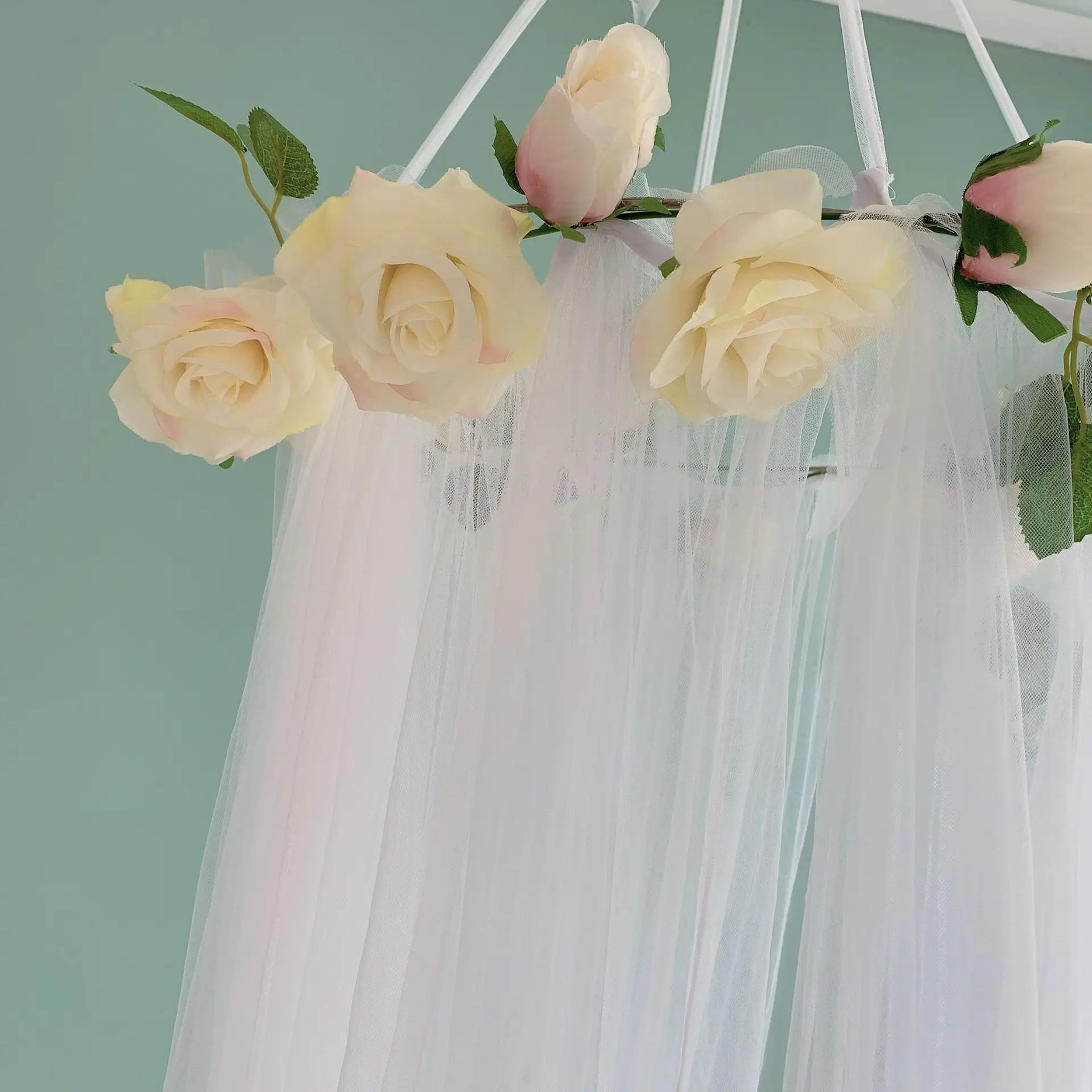 Baby Wreath Bed Curtain Tent Ins Princess Wind Crib Mesh Skin-friendly Mosquito Net Free Installation Children\'s Rose Tent