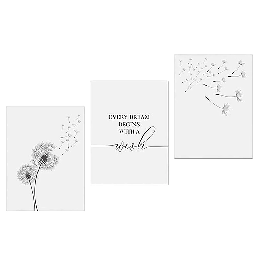 

3 Pcs Flower Decorations Wall Picture Artwork Dandelion Painting Pendant Office