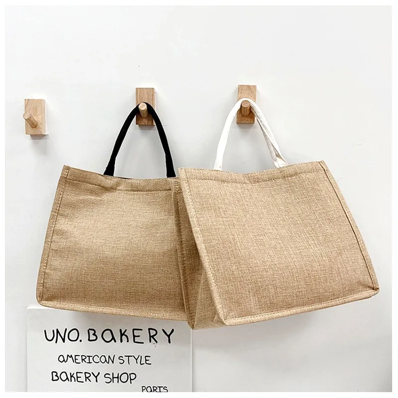 

Vintage Eco-Bags With Top Handle Linen Handbags Large Capacity Tote Bag Portable Commuter Package Versatile Women Shopping Bag
