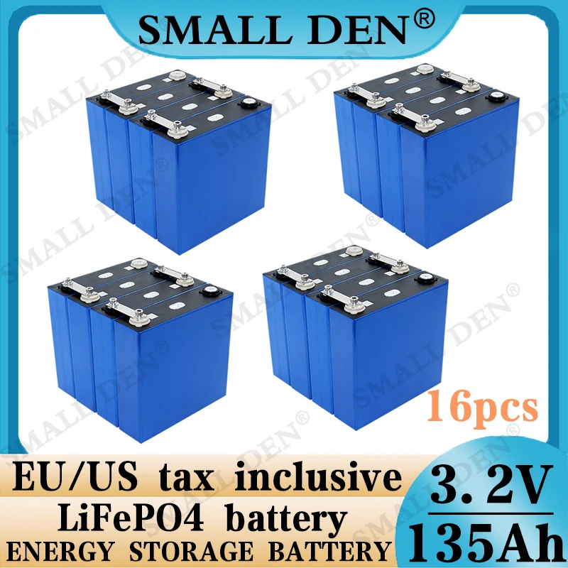 

16PCS New 3.2V 135Ah Lifepo4 Rechargeable battery 3C lithium iron phosphate cells DIY 12v 24v Electric car boat RV Solar storage