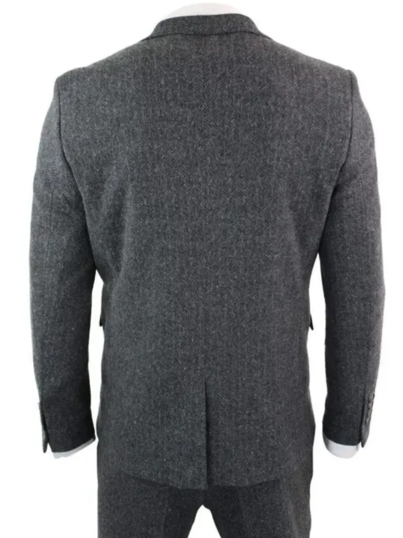 3 Piece Gray Wool Tweed Winter Suit for Men Herringbone Slim Fit Formal Groom Tuxedo Wedding Male  Suits (Jacket+Vest+Pants) 4