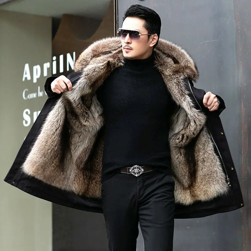 Parker Men's Imitation Fur Liner Winter Warm New Fur One-piece Coat Imitation Mink Fleece Mid-length Fur Coat 5