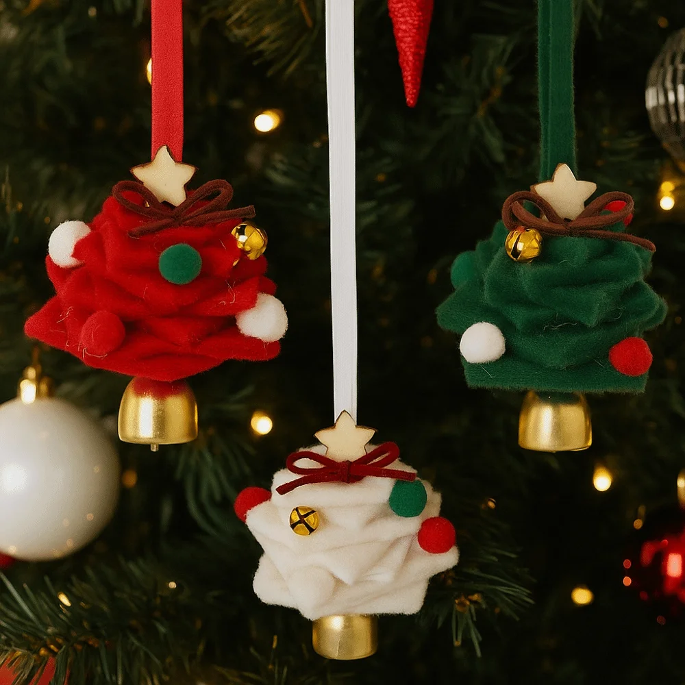Felt Christmas Bell Pendant Creative Stars Christmas Jingle Bells Handmade Mini Christmas Hanging Decorations Home Door Decor