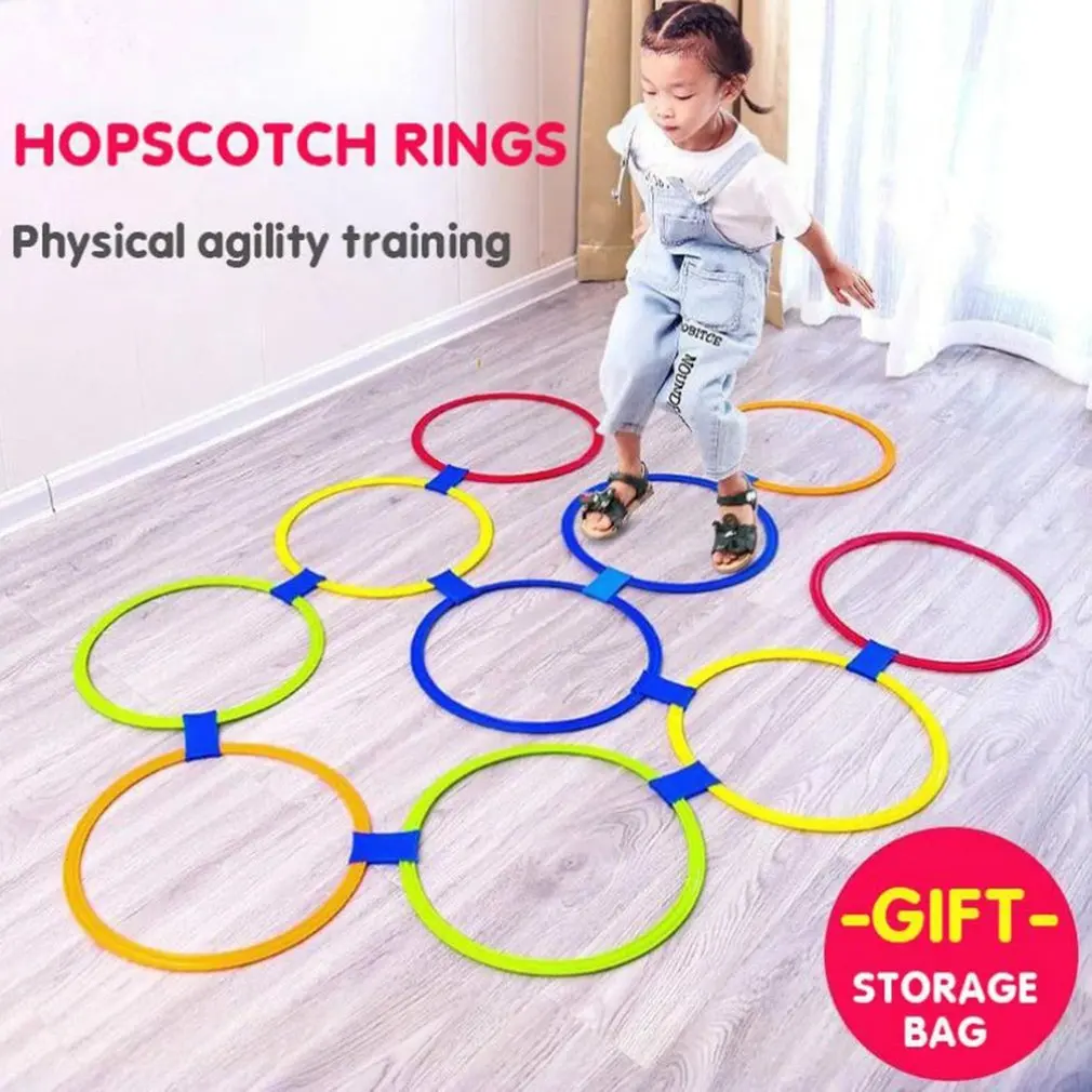 

Children Games Hopscotch Jump Rings Set Kids Sensory Play Indoor Outdoor With 10 Hoops And 10 Connectors Training Sports Toys