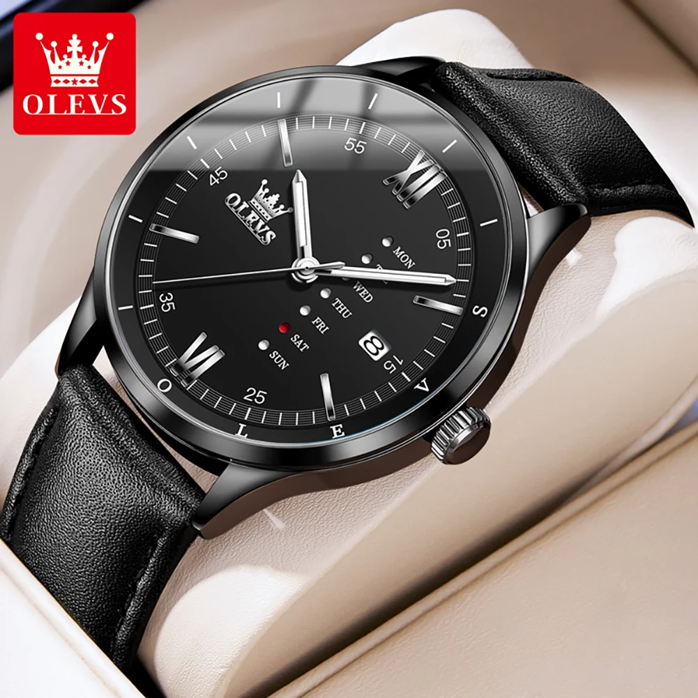 OLEVS Brand Luxury Quartz Watch for Men Leather Waterproof Calendar Fashion Week Design Business Mens Watches Relogio Masculino