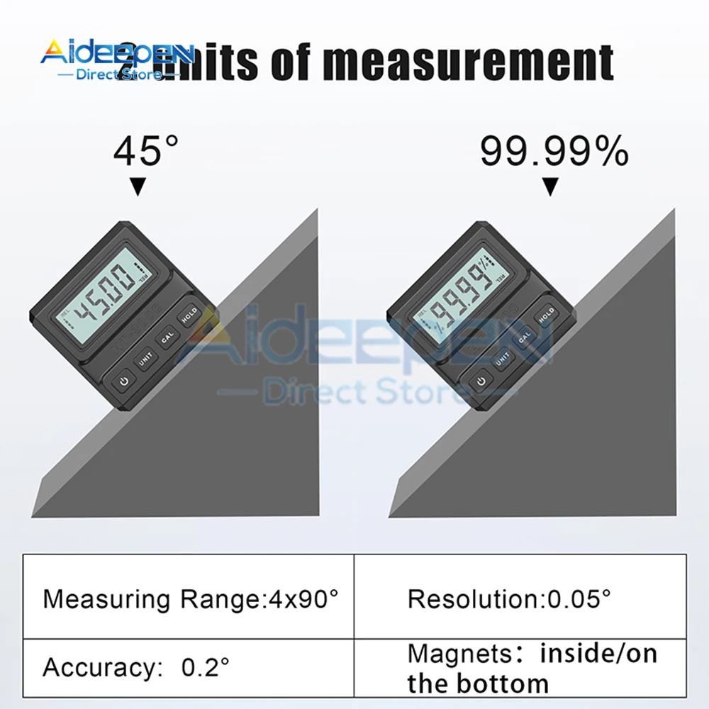 LCD Digital Angle Gauge HT-300C Magnetic Protractor Inclinometer Level Angle Finder Cube Level Box With Magnes