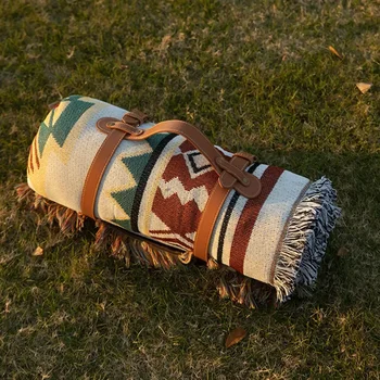 Waterproof Picnic Mat With Adjustable Pu Leather Carrying Strap Belt With Handle Polyester Picnic Camping & Outdoor Accessories