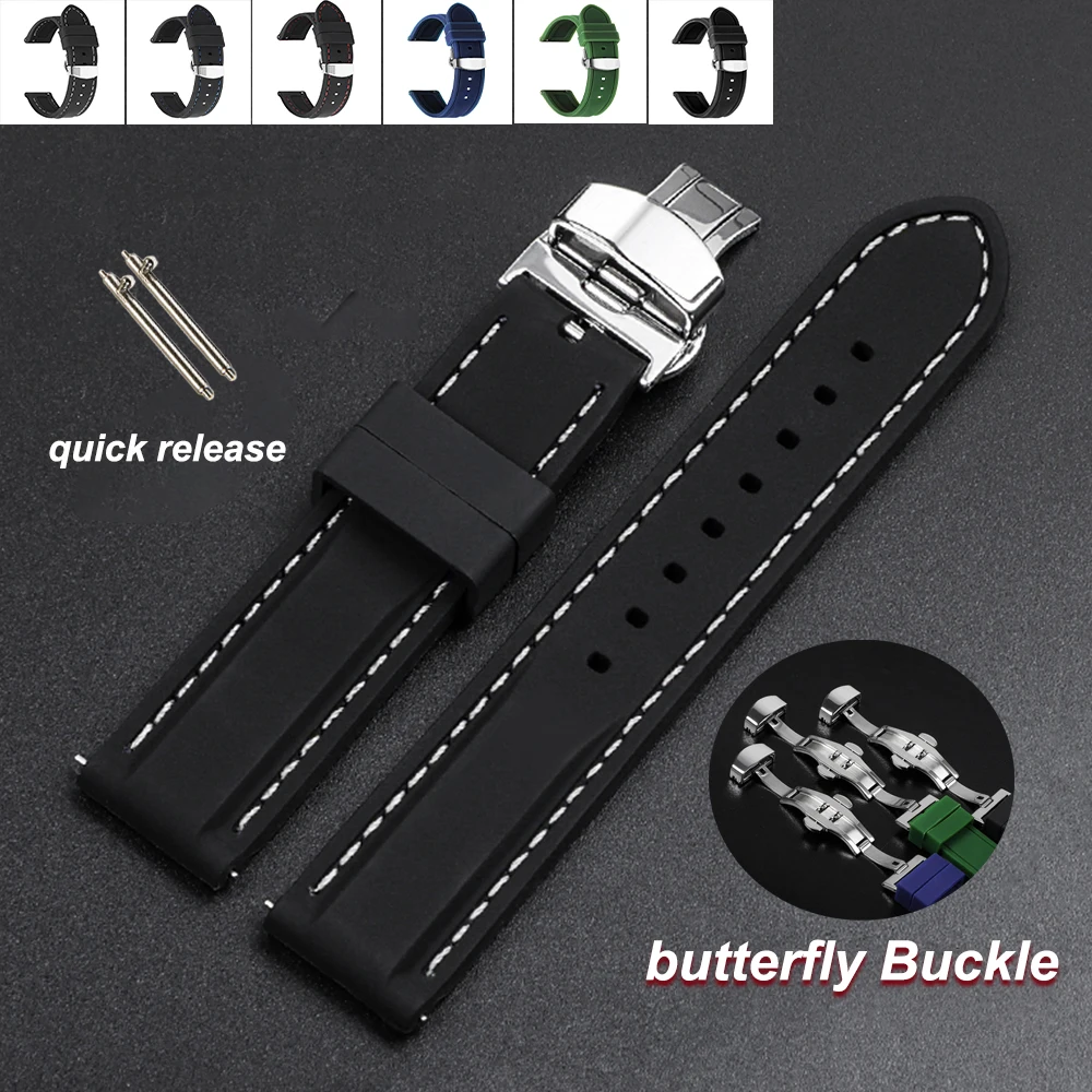Sporty Silicone Watch Strap with Stainless Steel Butterfly Clasp
