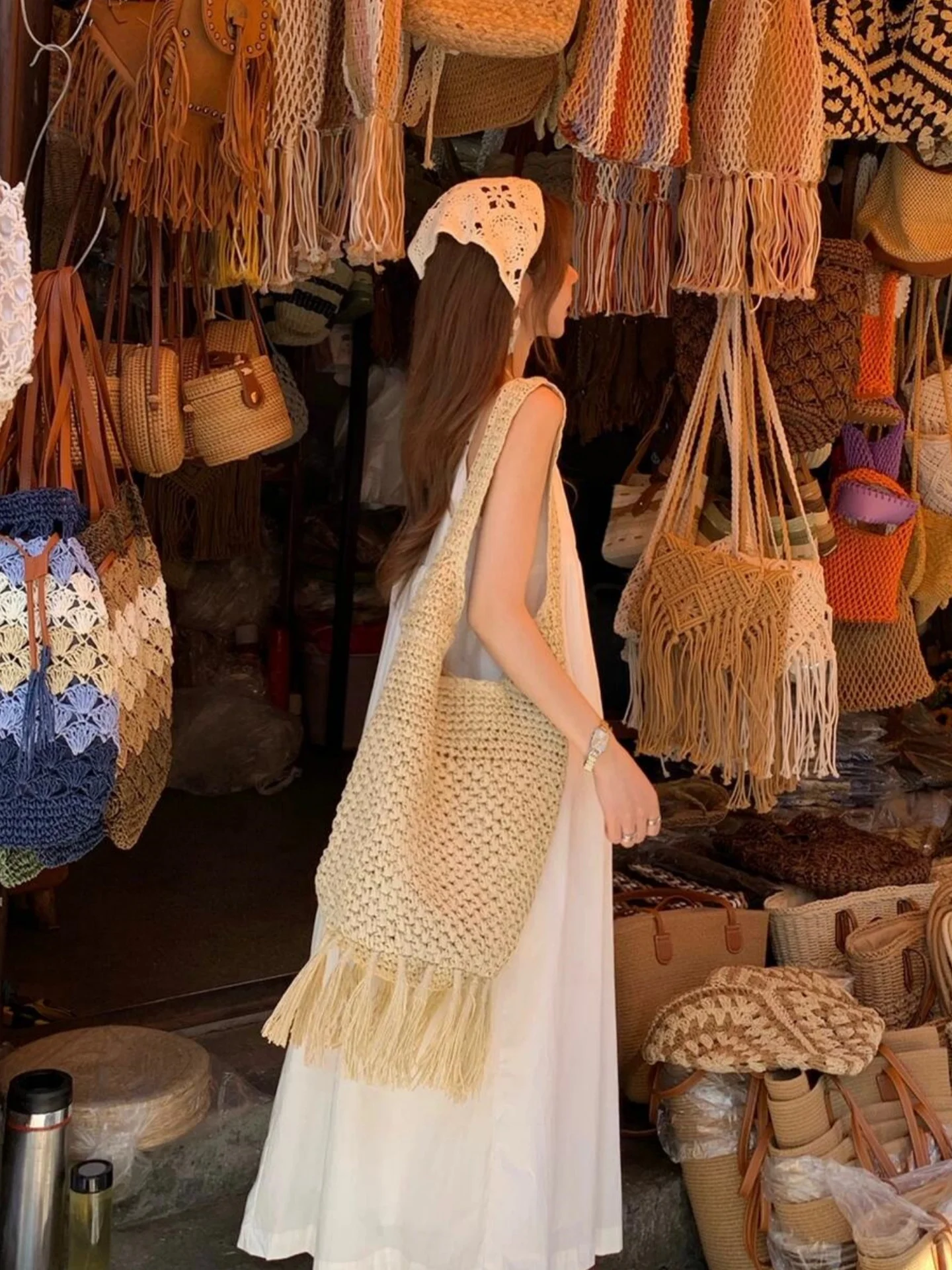 New Tassel Fringe Paper Rope Straw Woven Fashion Single Shoulder Pineapple Beach Bag Woven Bag Casual Women's Bag