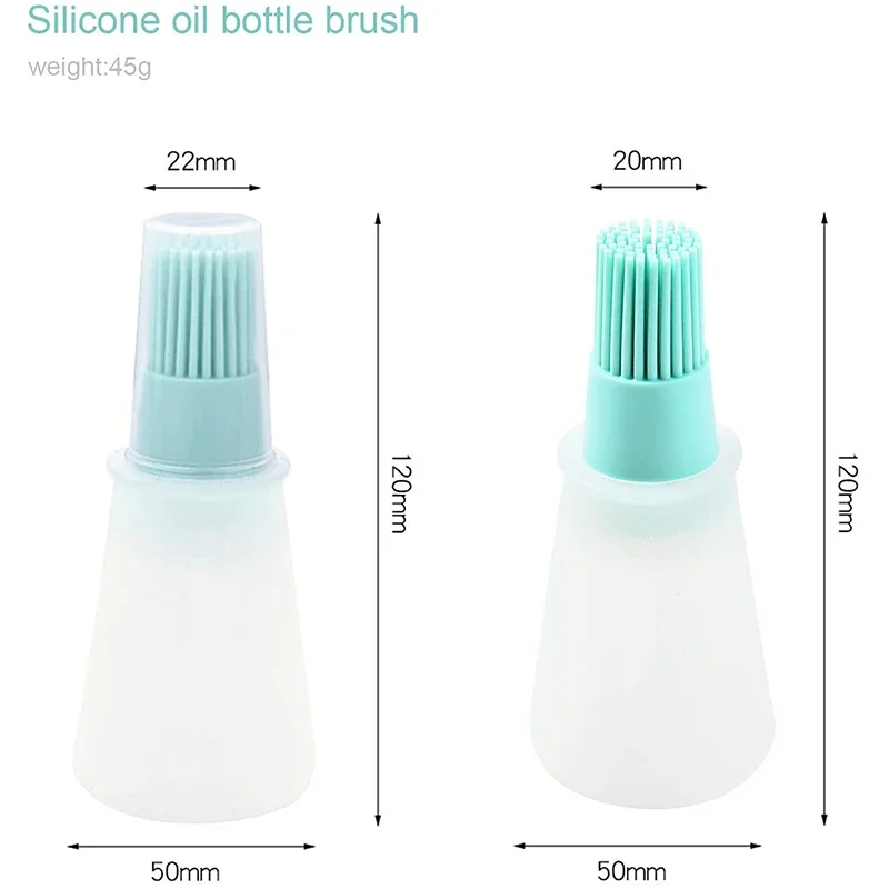 2Pcs Silicone Oil Bottle With Brush Grill Oil Brushes Liquid Oil Pastry Brush High Temperature Resistant Kitchen Baking BBQ Tool