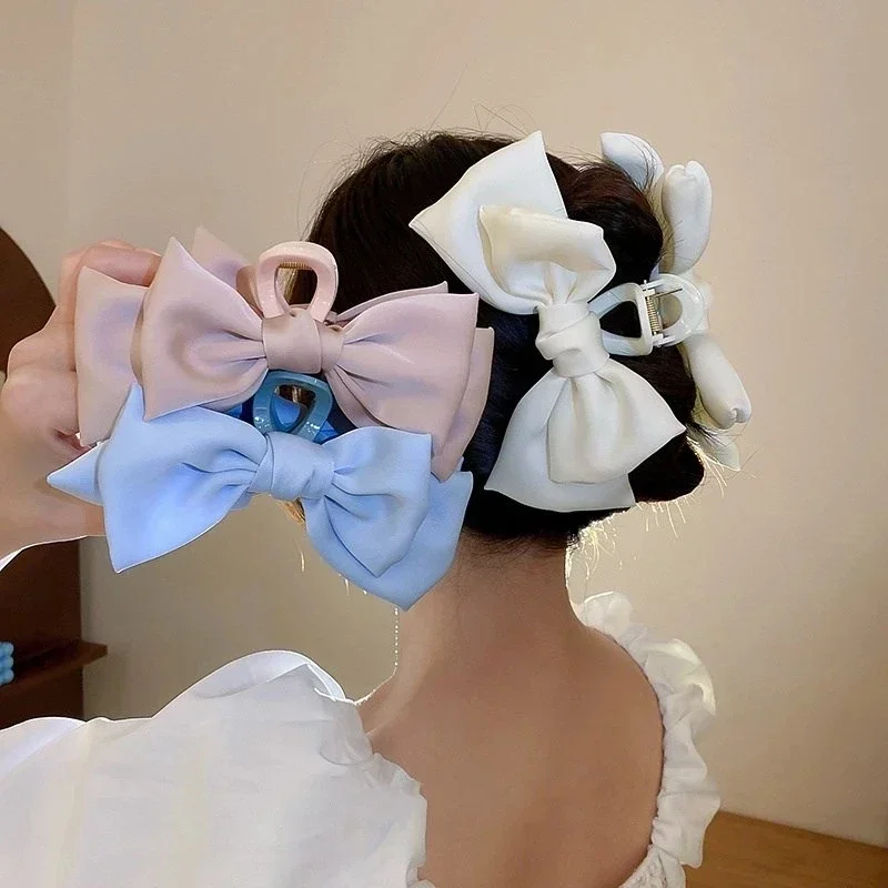 Women Bow Hairpin Korean Solid Color Butterfly Satin Hair Clips Hair Accessories Headwear