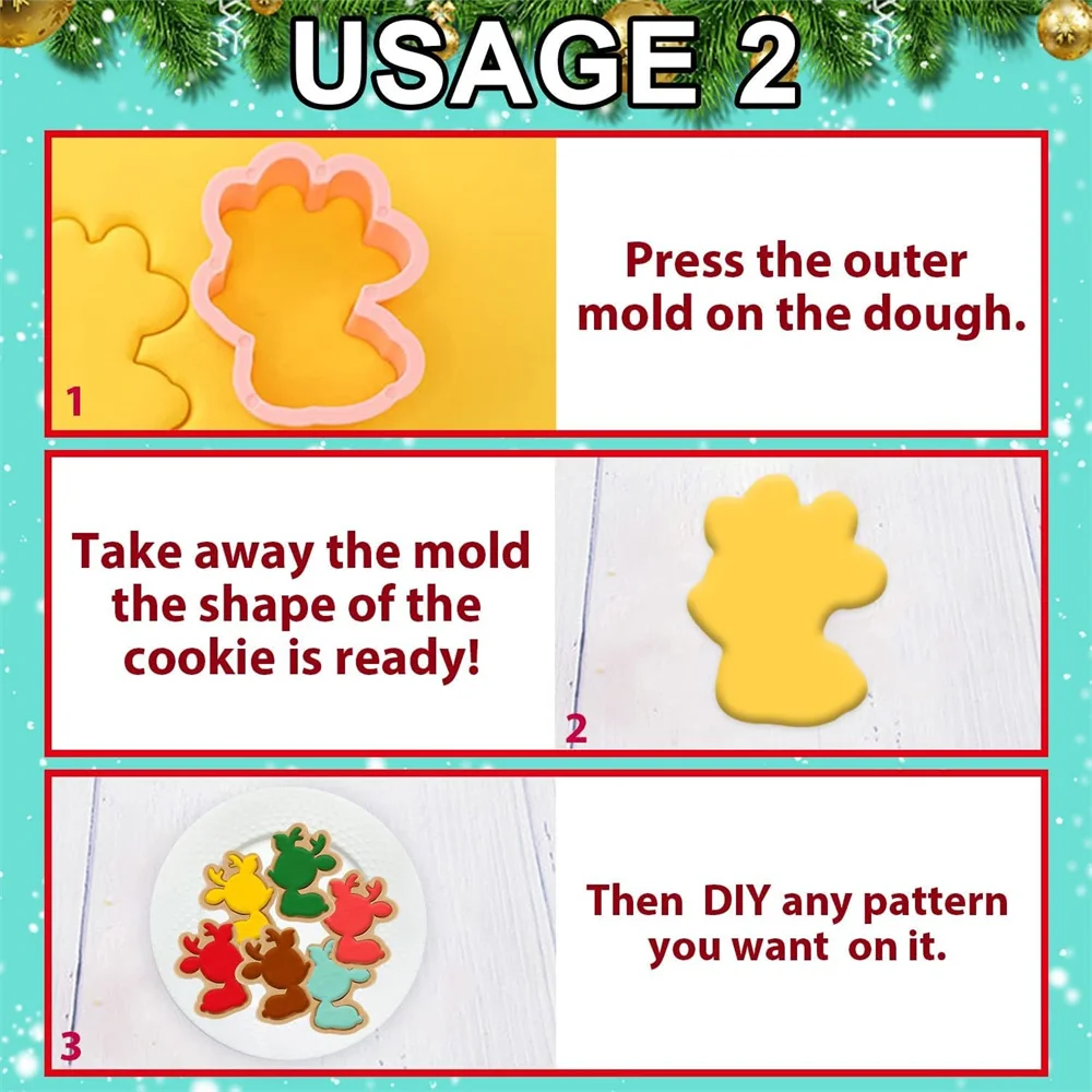 8 PCSChristmas Cookie Molds Christmas Dough Stamps Plastic 3D Cartoon Pressable Cookie Molds DIY Candy Baking Pastry Decoration