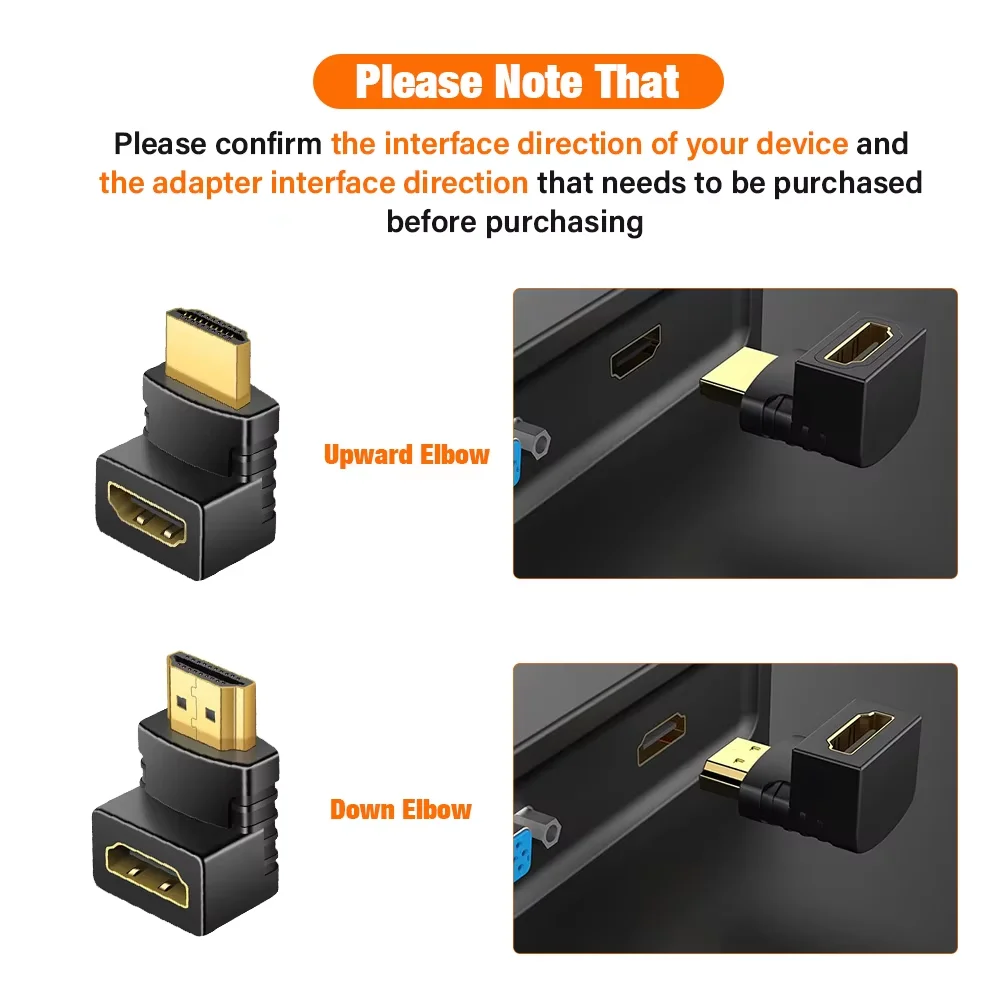 90 270도 HDMI 호환 커넥터 케이블 어댑터 직각 남성-여성 TV PS4 PS5 노트북 연장기 4K 2K 1080P