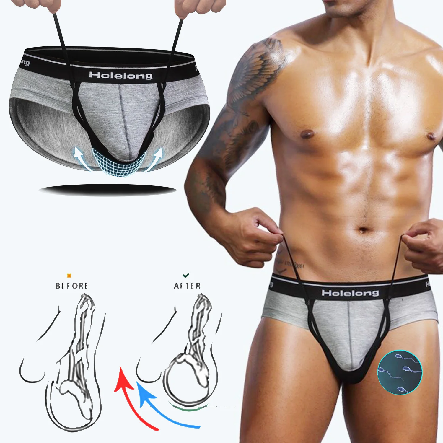 Men Underwear Open Hole Breathable Divide Boxers Sexy Scrotal Support Comfortable Soft Male Underpants Lingerie Prolong Sex cablecreation 3 5mm jack aux cable audio trrs male to male right angle hifi stereo cable support listening