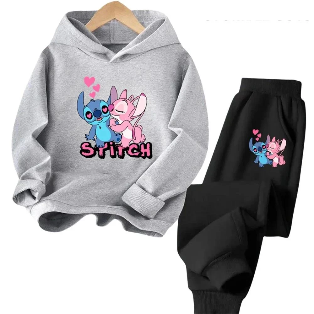 thumbnail image 1 of Sudadera con capucha de Stitch Kawaii para niñas, conjunto informal de sudadera de manga larga y pantalones largos para niños de 2 a 13 años, conjunto de 2 piezas de ropa de otoño, 1 of 5