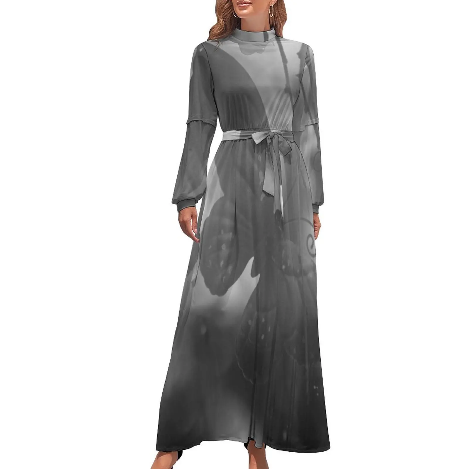 thumbnail image 1 of Vestido largo mariposa gris bajo la lluvia ropa de mujer vestidos de fiesta mujer, 1 of 5