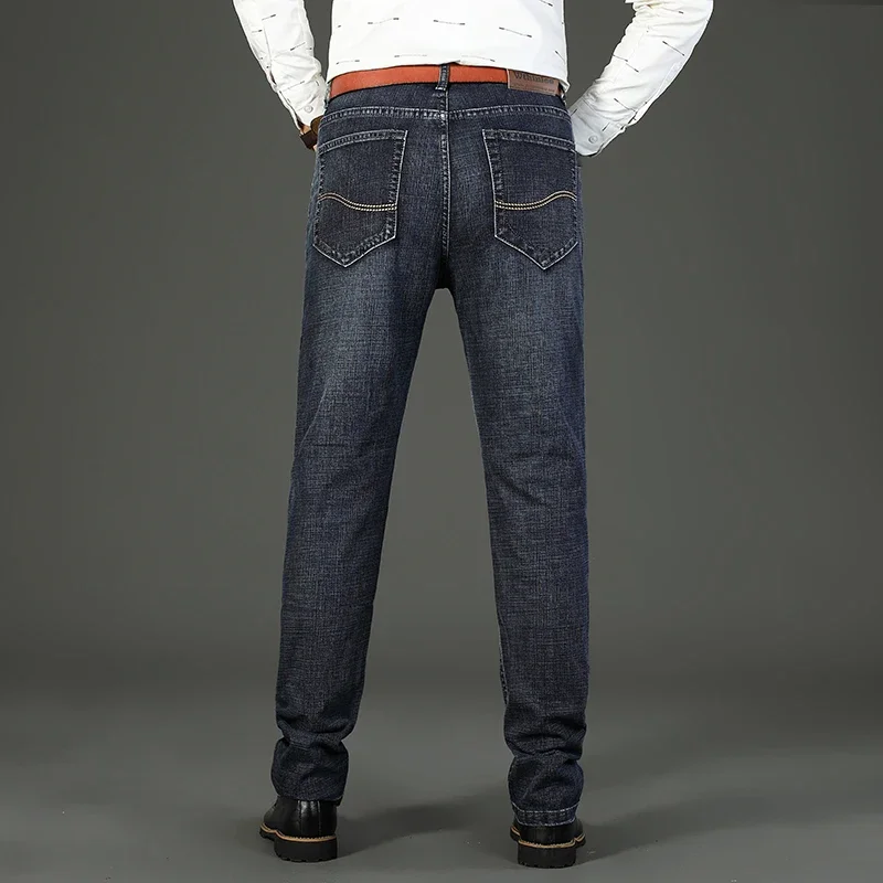 Men's Jeans Casual Straight Stretch Male Brand Clothing Fashion Four Seasons Classic Blue Black Work Denim Trousers men jeans mens jeans jeans trousers denim trousers mens casual trousers