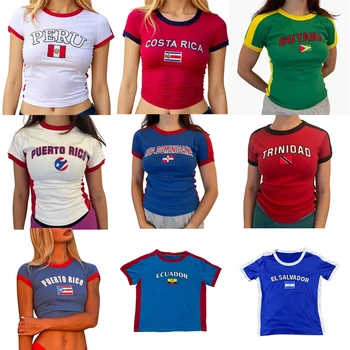 Gothic Emo Aesthetic Crop Top Women Vintage National Embroidery Print Y2K Streetwear Tee Casual Short Sleeve Baby T-Shirt 1