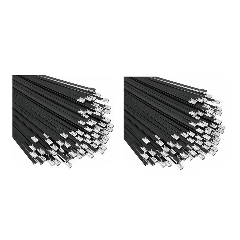 

Promotion! Metal Zip Ties Black 200Pcs 11.8 Inch 304 Stainless Steel Epoxy Coated Cable Tie For Machinery, Vehicles, Farms, Cabl