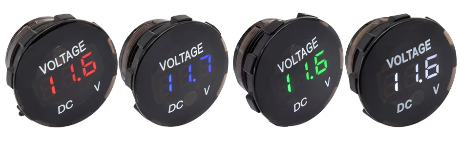 Round LED digital voltmeter DC 12V 24V panel mount