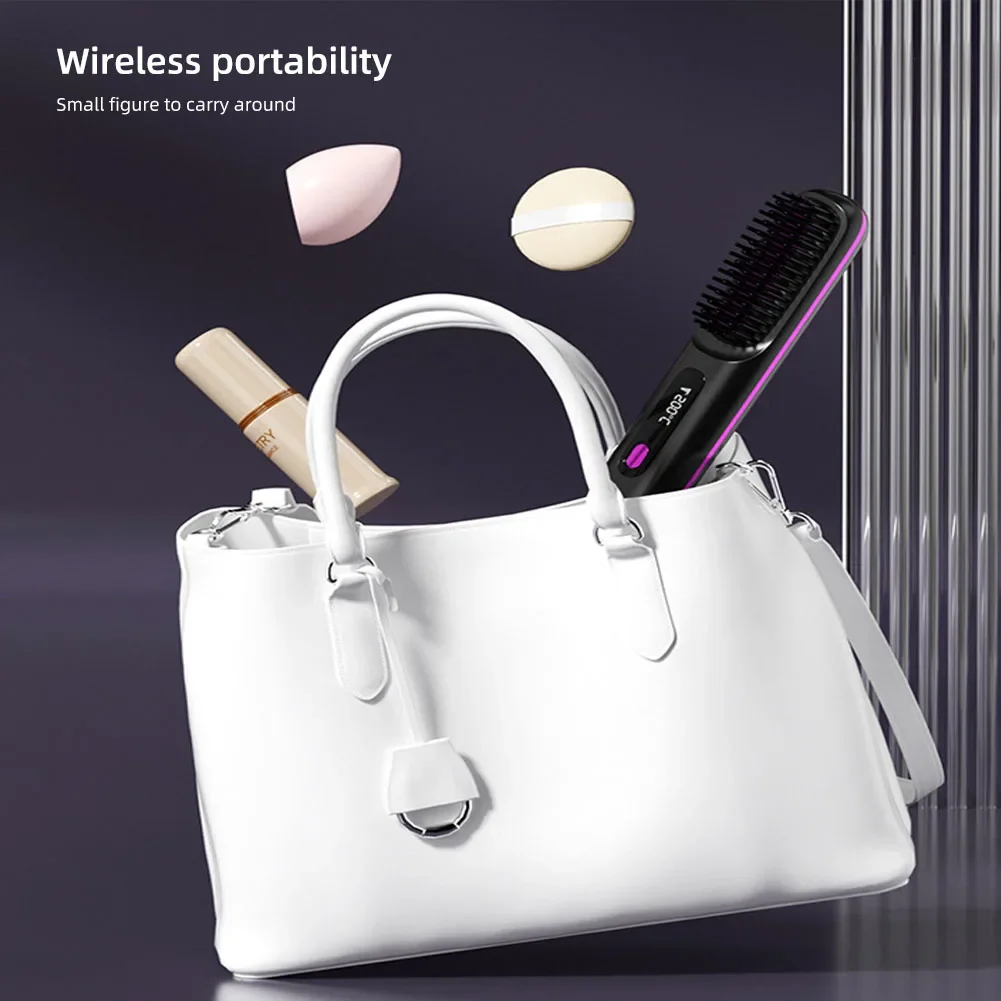 Electric LCD Usb Ceramic Heating Straight Hair Comb Wireless Portable Negative Ion Styling Tool Rechargeable Straightening Brush 5