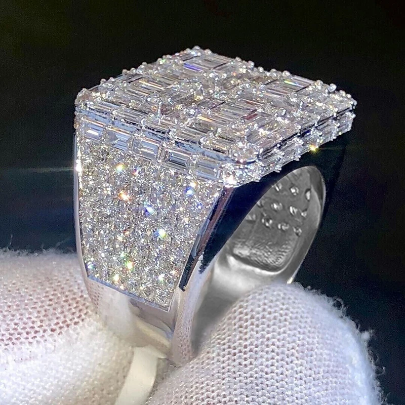 Huitan Trendy Geometrie Damen Ring eingelegt voller heller Zirkonia für Hochzeit, Party, Verlobung, edle Accessoires, Schmuck, Geschenk – Detail 4