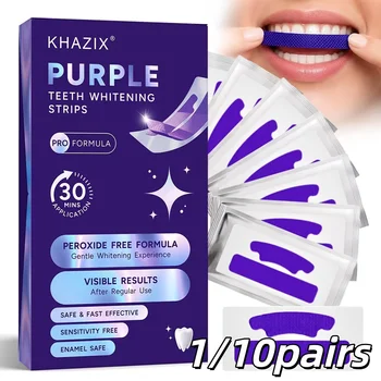1/10 paia di strisce viola per lo sbiancamento dei denti, aderiscono saldamente ai denti, non scivolano lateralmente, sbiancano delicatamente i denti, non danneggiano le gengive
