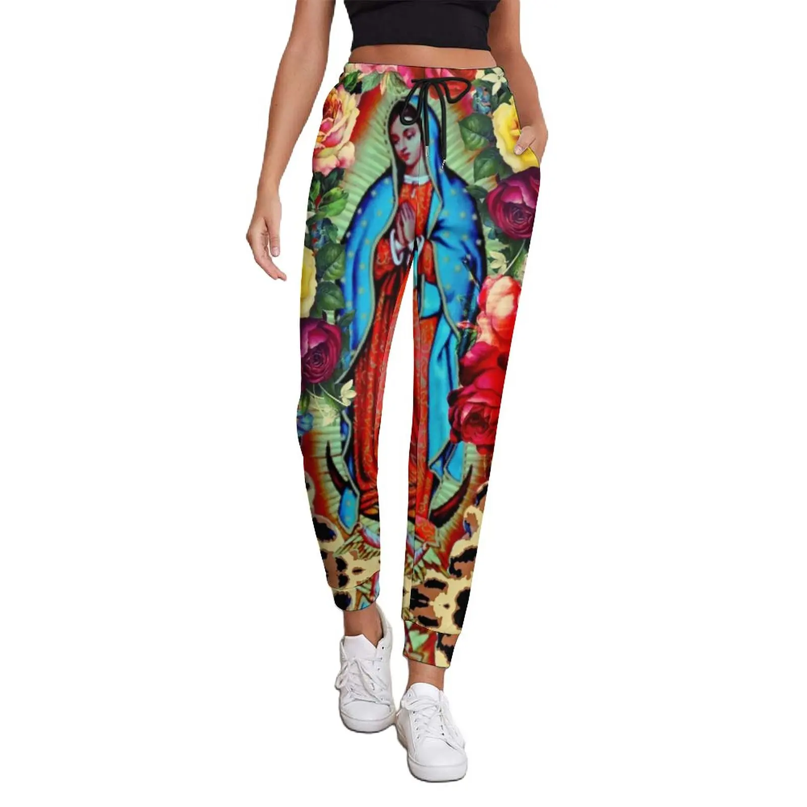 

Брюки Дева Мария, спортивные штаны в стиле хип-хоп с леопардовым принтом, винтажные дизайнерские брюки, идея для подарка, большие размеры, на весну