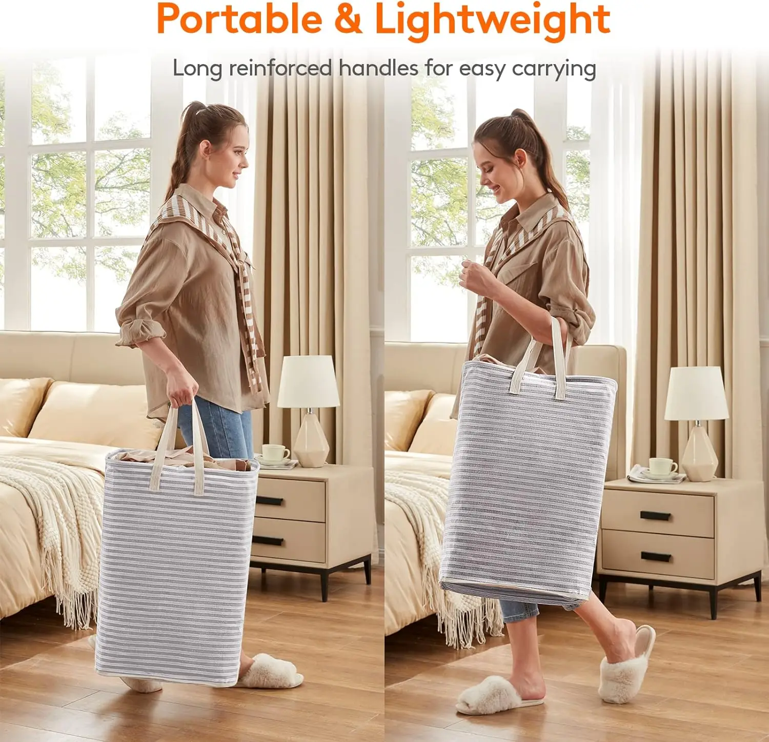 2 Pack 75L Laundry Hamper Large Collapsible Laundry Baskets Freestanding Waterproof Clothes Hamper in Room Bedroom