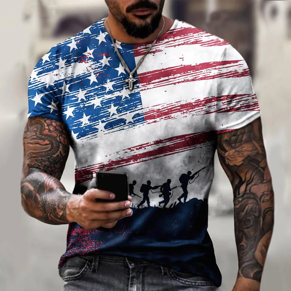 American Flag Mens Short Sleeve T Shirt Summer Streetwear