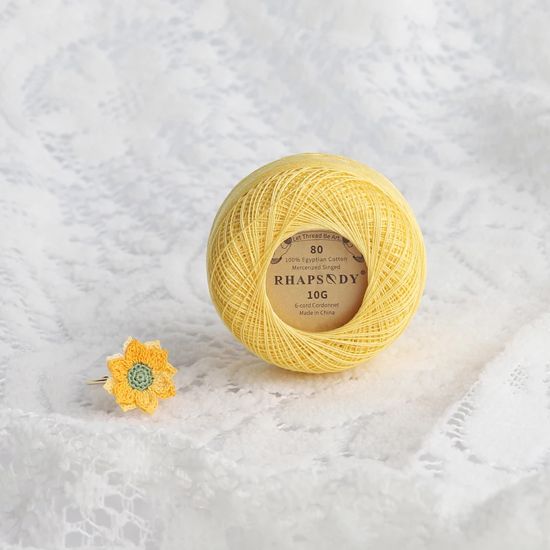 Rhapsody Premium Size 80 Cotton Crochet Thread 100% Egyptian Mercerized Singed 13 Colors 10G Tatting Needlepoint Bobbin Lace 4