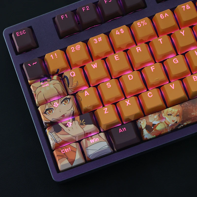 Chaves Naganohara Yoimiya Pbt Dye Substituiu Teclas Tecla Caps Oem Perfil dos Desenhos Animados Anime Gaming Backlit Keycap para Genshin Impacto 108 - Imagem 4