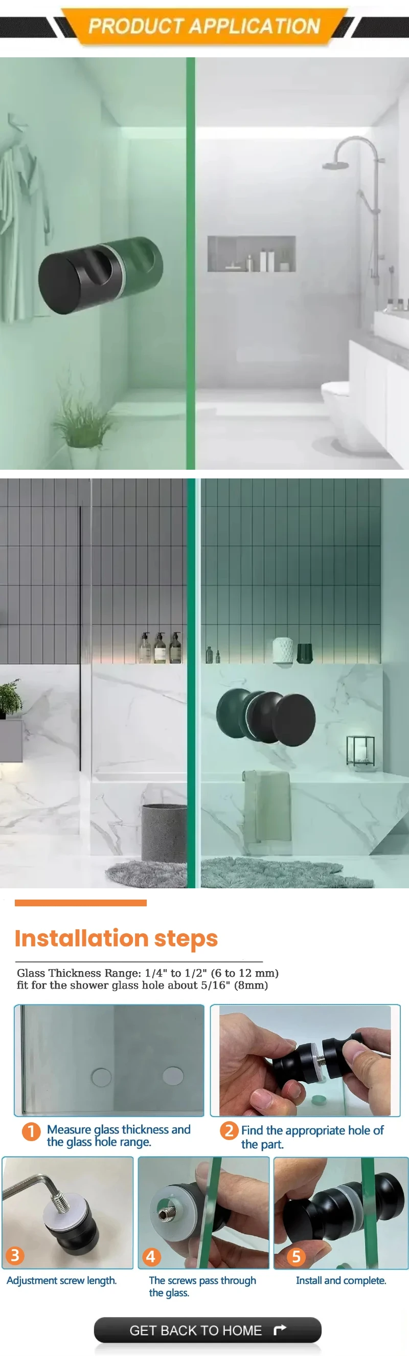 Description Picture 6 of itemKensharp Double Sided SS304 Shower Glass Door Handle Knob Bathroom Glass Knob