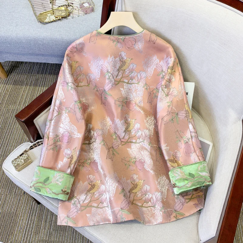 Retro Tang Suit Chinese Style Top Women's Elegant Youth Long Sleeved Embroidery Printed Button Top Women's Clothing women chinese shirt