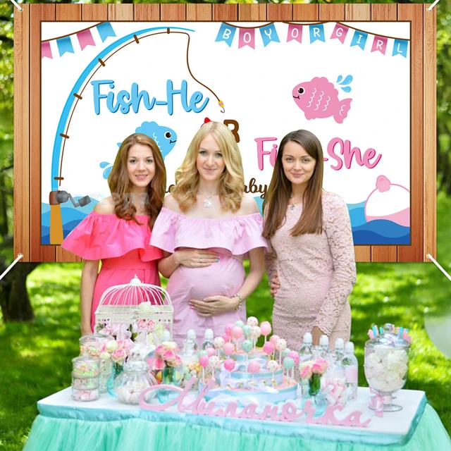 Gone Fishing Gender Reveal Poster Photo Backdrop Show Fish She Fish He Birthday  Decor Baby Shower Party Decoration for Maternity - AliExpress