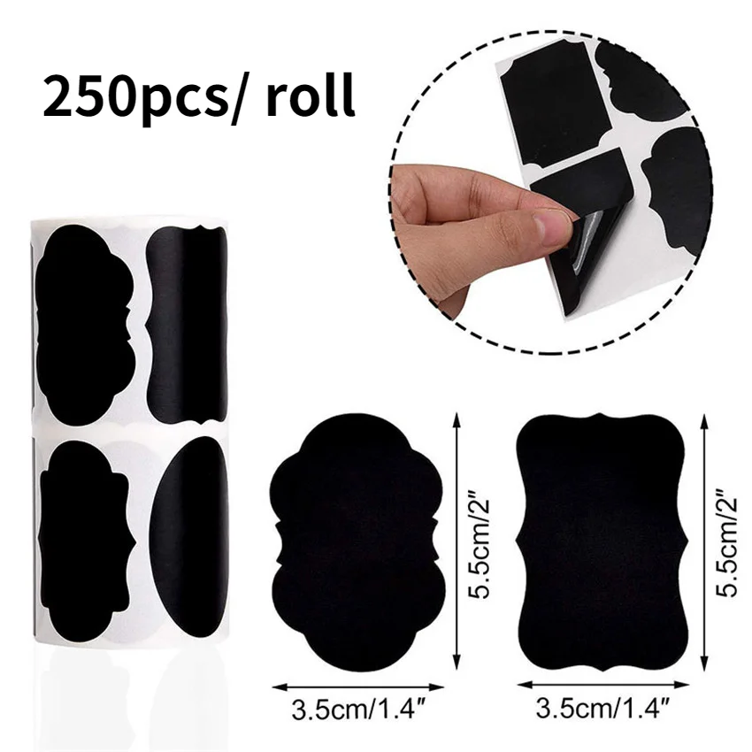 250Pcs 8 Designs Blank Chalkboard Labels sticker -Erasable Chalk Pen- Removable Waterproof Label For Mason Jar classification |