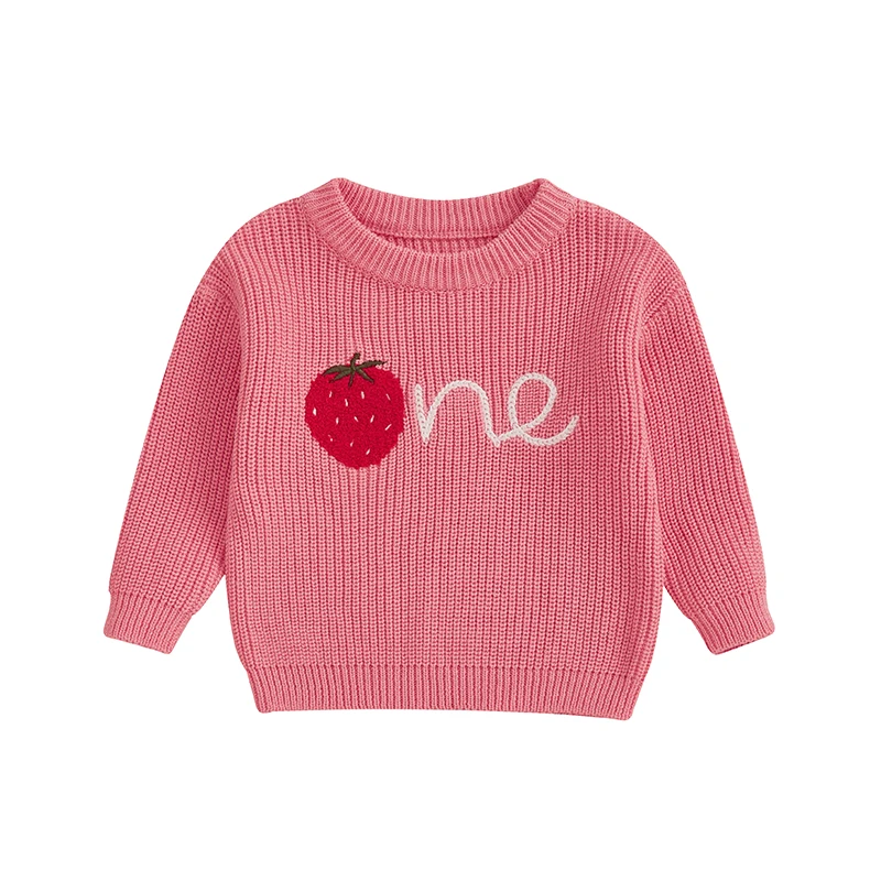 Citgeett Spring Infant Baby Girl Birthday Sweaters Long Sleeve Strawberry Embroidery Knit Pullover Tops Clothes