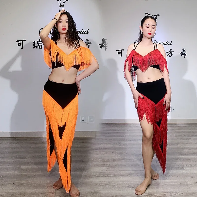 

Adult Lady women Belly Dance Costume Oriental bellydance Skirt Stage Performance 2pcs Set Bra Skirt Bellydancing Wear Tassel