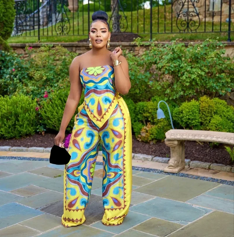 

Модный женский комплект WUHE с принтом, сексуальный короткий топ без рукавов с открытыми плечами и широкие брюки, 2023, комплект из двух предметов, спортивный костюм