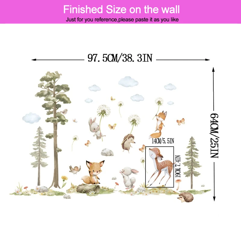 Naughty Fox Deer Rabbit Hedgehog Wall Sticker For Kids Bedroom Decoration Diy Forest Animals Mural Art Home Decals Pvc Posters