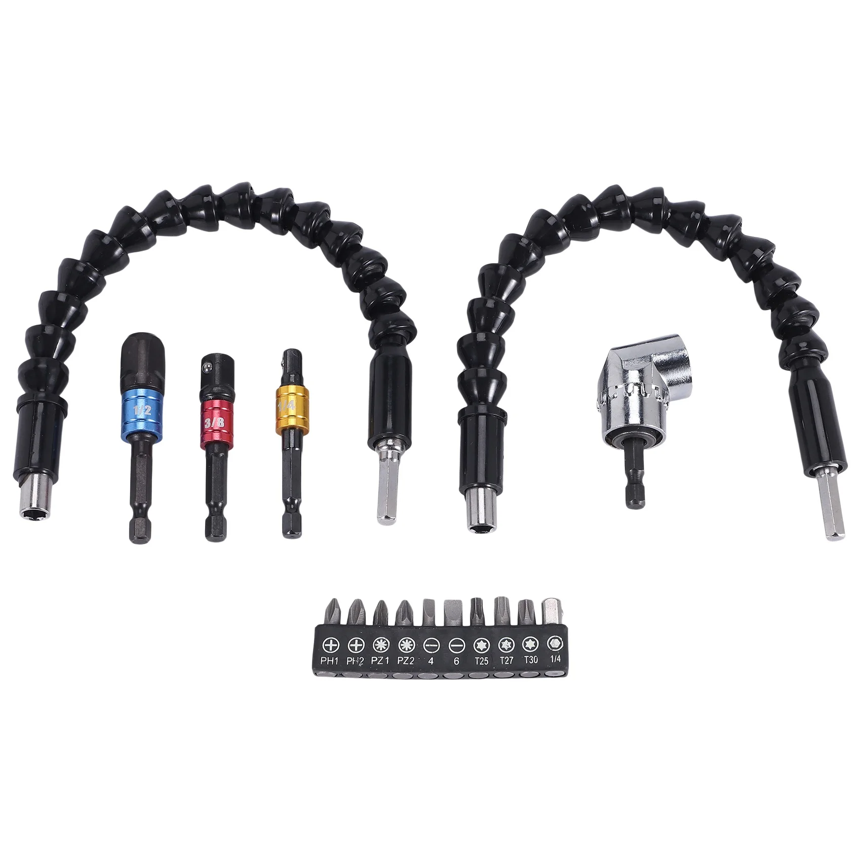 thumbnail image 2 of ColumPRO Hex Shank Quick Flexible Drill Bit Extension,12PCS Set Magnetic Right Angle Drill Adapter Set,Screwdriver Power Impact Drill,11.5" Flexible Drill Bit Extension With 10 PCS Screwsriver Bits In | Whizz Extension 2 of 13
