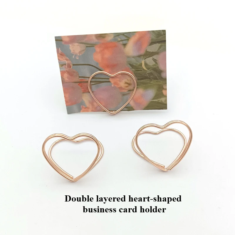 Double Heart Shape Metal Memo Holder Table Placecard Holder Photo Clip Card Stand Wedding Birthday Party HomeDecoration 20/10pcs
