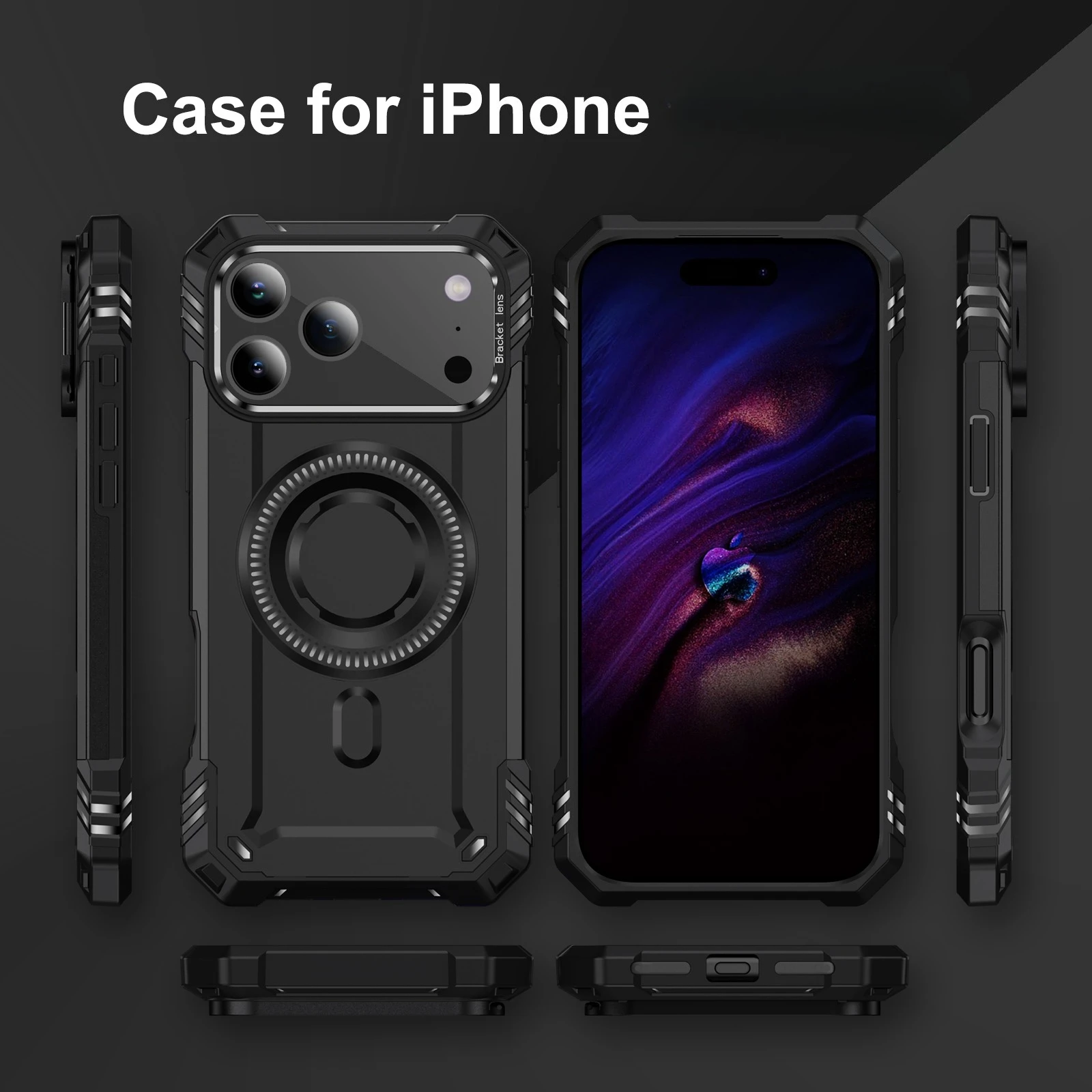 Military Grade Hard Black Phone Case - Durable Protective Cover