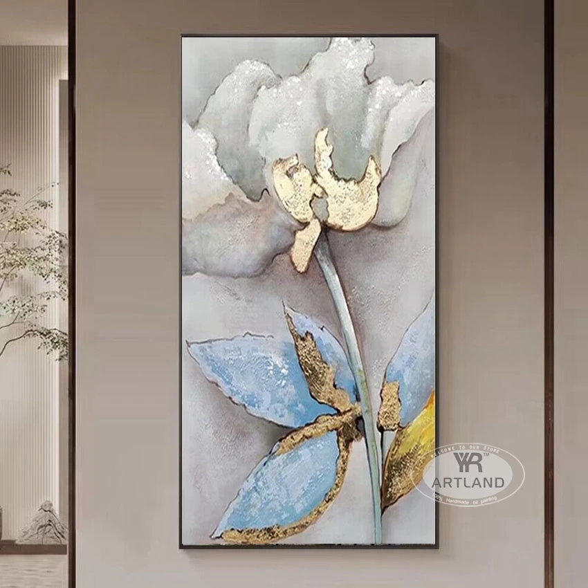 

Nordic Modern Blooming White Flowers Handmade Oil Painting For Home Decoration Bedroom Dining Room Living Room And Sofa Mural