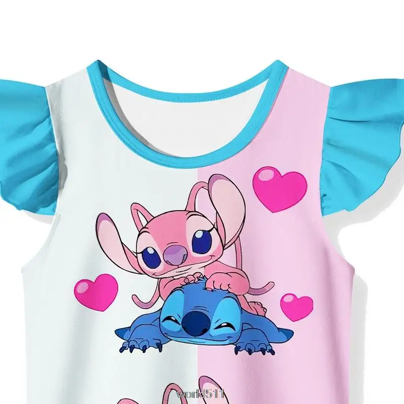 Disney Stitch Summer Girl Nightgown Cartoon Pajamas Dress For Kid Teenager Night Dress 3-10 Years Baby Nightdress Child Clothing