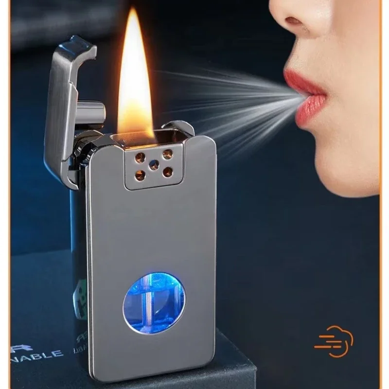Metal Intelligent Voice Controlled Kerosene Lighter Large Capacity Blue Light Transparent Oil Window Sensitive Arc Ignition