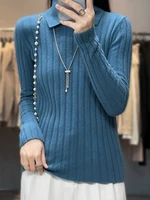 New Polo Collar Women's Knitted Sweater Long Sleeve Slim Fit Pullovers for Women Autumn Winter Sweaters Soft Warm Bottoming Tops - Image 6