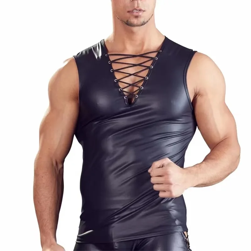 

Men's sexy matte leather vest sleeveless T-shirt