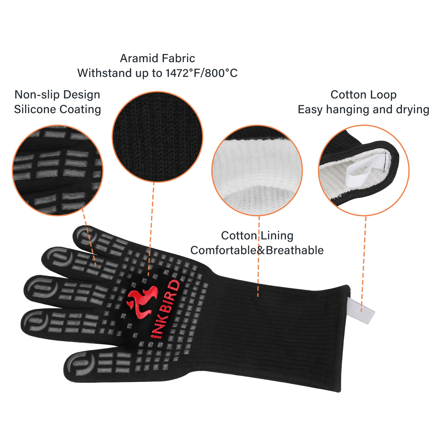 INKBIRD BBQ Gloves 800℃ High Temperature Resistance Barbecue Gloves Indoor Outdoor Household Non-Slip Microwave