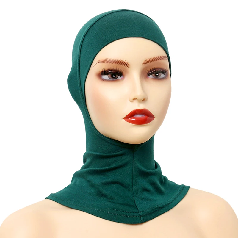 Women Turban Hat Inner Hijab Modal Head Wrap Neck Cover Head Solid Color Under Scarf Cap Muslim Elastic